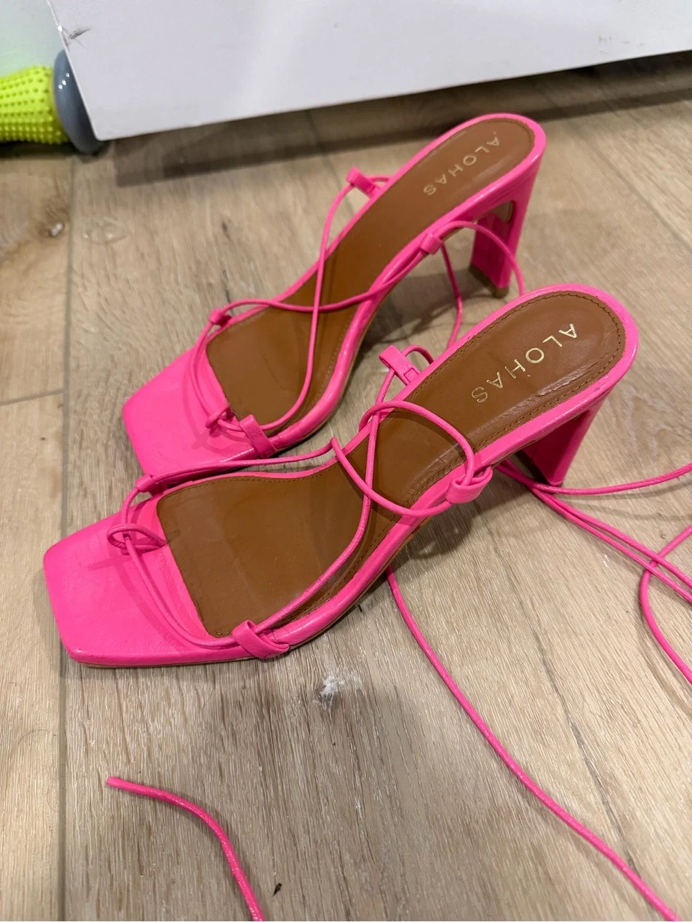ALOHAS Bellini Hot Pink Lace-Up Block Heel Sandals